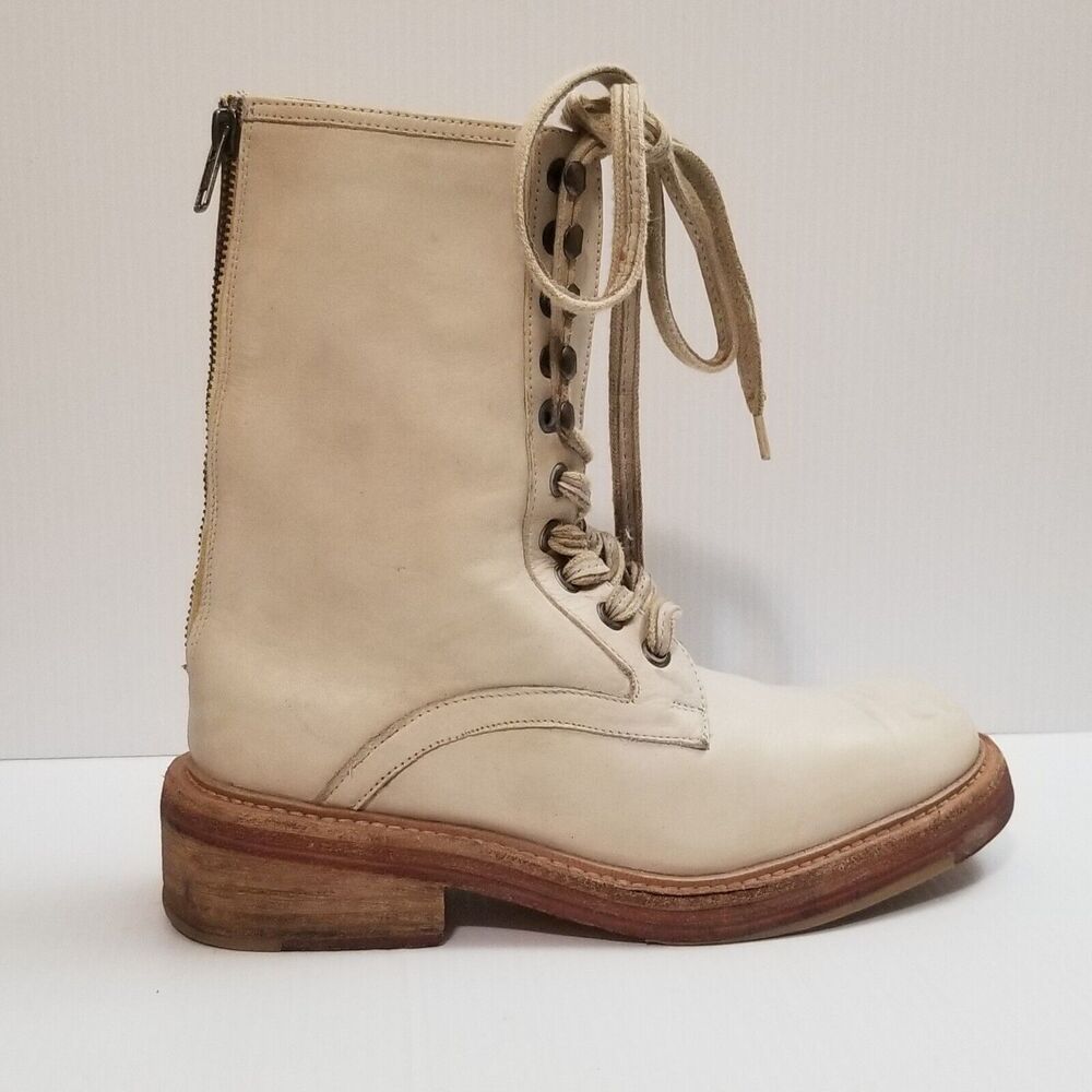 Free People Santa Fe Leather Lace-Up Boot in Cream Ecru Womens Size EU 37 USA 7